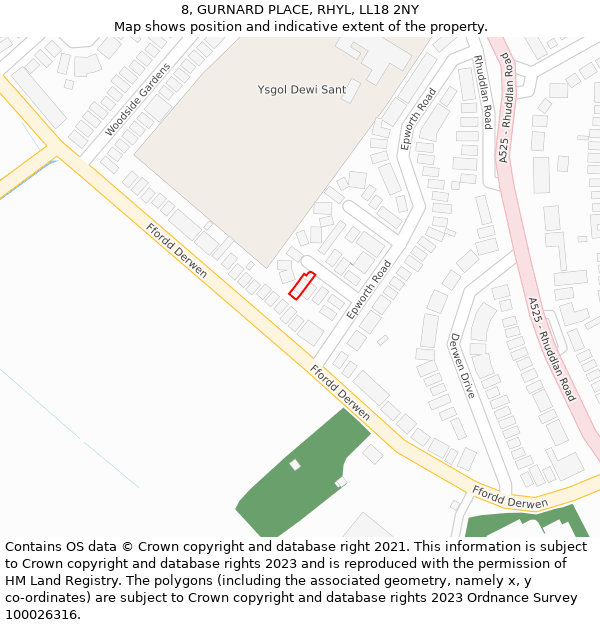 8, GURNARD PLACE, RHYL, LL18 2NY: Location map and indicative extent of plot