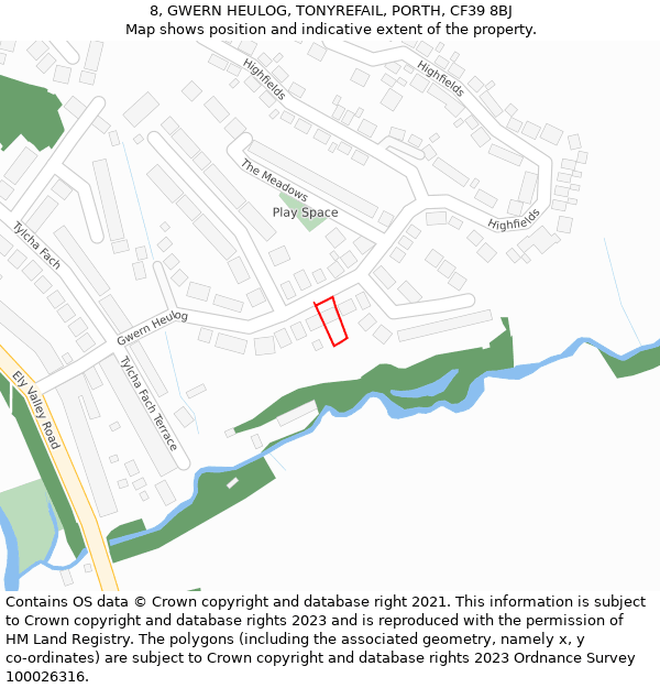 8, GWERN HEULOG, TONYREFAIL, PORTH, CF39 8BJ: Location map and indicative extent of plot