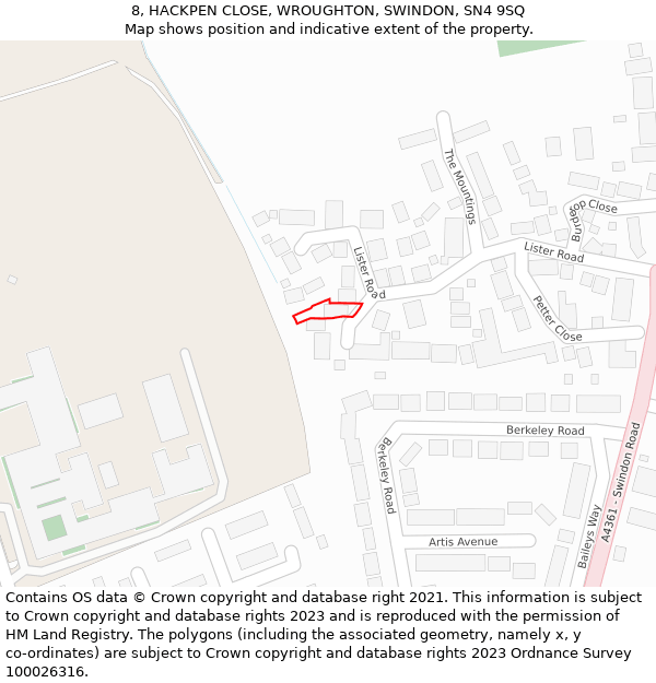 8, HACKPEN CLOSE, WROUGHTON, SWINDON, SN4 9SQ: Location map and indicative extent of plot