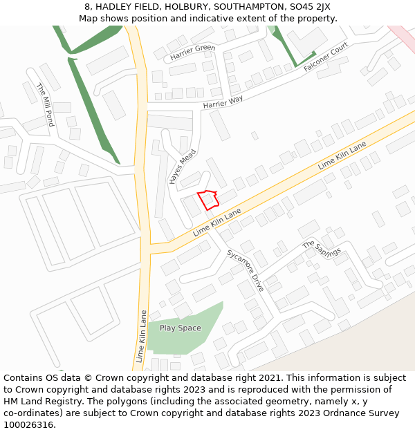 8, HADLEY FIELD, HOLBURY, SOUTHAMPTON, SO45 2JX: Location map and indicative extent of plot