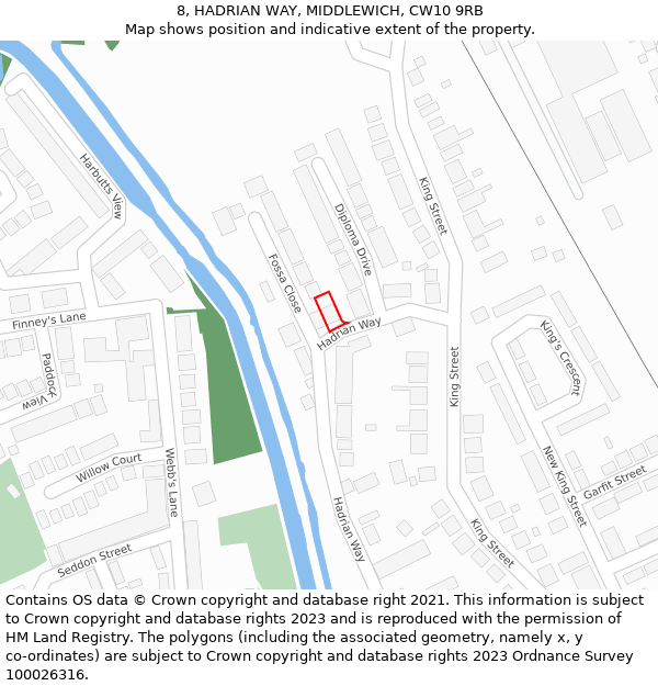 8, HADRIAN WAY, MIDDLEWICH, CW10 9RB: Location map and indicative extent of plot