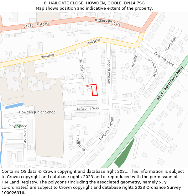 8, HAILGATE CLOSE, HOWDEN, GOOLE, DN14 7SG: Location map and indicative extent of plot