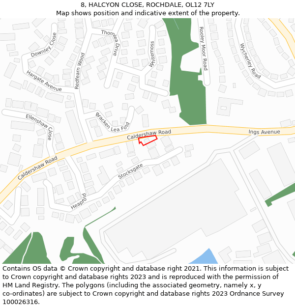 8, HALCYON CLOSE, ROCHDALE, OL12 7LY: Location map and indicative extent of plot