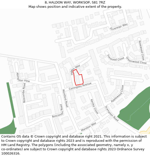 8, HALDON WAY, WORKSOP, S81 7RZ: Location map and indicative extent of plot