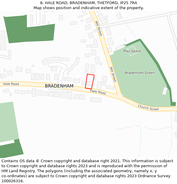 8, HALE ROAD, BRADENHAM, THETFORD, IP25 7RA: Location map and indicative extent of plot