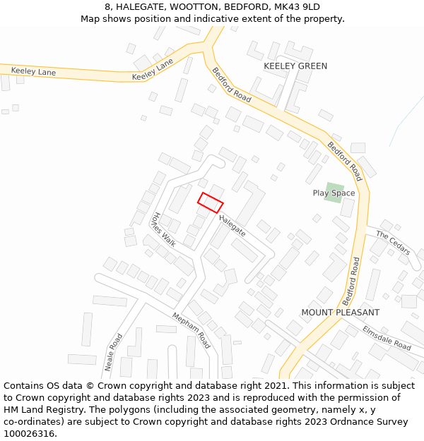 8, HALEGATE, WOOTTON, BEDFORD, MK43 9LD: Location map and indicative extent of plot