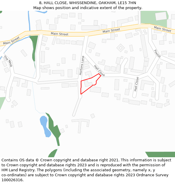 8, HALL CLOSE, WHISSENDINE, OAKHAM, LE15 7HN: Location map and indicative extent of plot