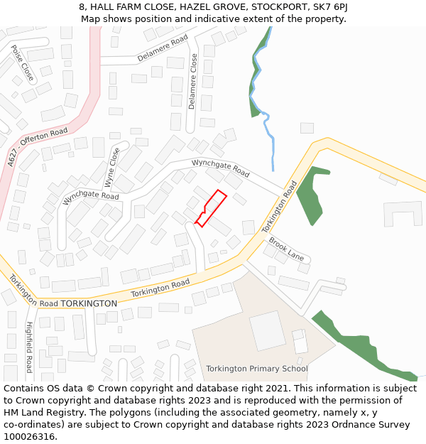 8, HALL FARM CLOSE, HAZEL GROVE, STOCKPORT, SK7 6PJ: Location map and indicative extent of plot