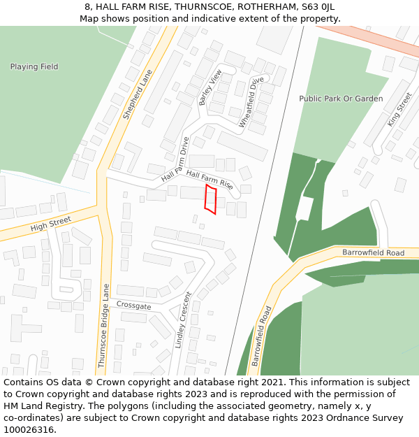 8, HALL FARM RISE, THURNSCOE, ROTHERHAM, S63 0JL: Location map and indicative extent of plot