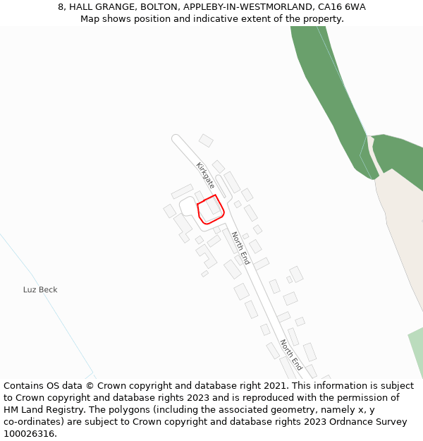 8, HALL GRANGE, BOLTON, APPLEBY-IN-WESTMORLAND, CA16 6WA: Location map and indicative extent of plot