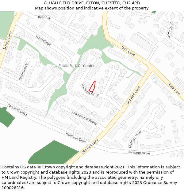 8, HALLFIELD DRIVE, ELTON, CHESTER, CH2 4PD: Location map and indicative extent of plot