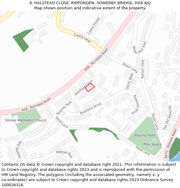8, HALSTEAD CLOSE, RIPPONDEN, SOWERBY BRIDGE, HX6 4JQ: Location map and indicative extent of plot