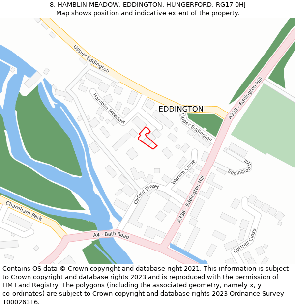 8, HAMBLIN MEADOW, EDDINGTON, HUNGERFORD, RG17 0HJ: Location map and indicative extent of plot