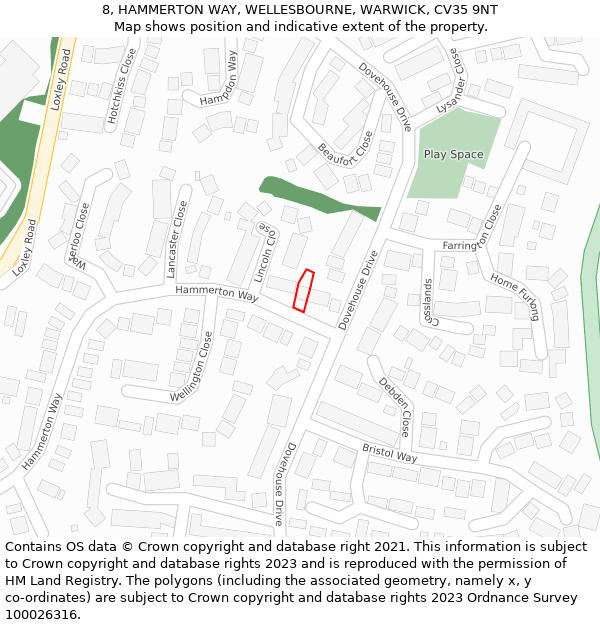 8, HAMMERTON WAY, WELLESBOURNE, WARWICK, CV35 9NT: Location map and indicative extent of plot