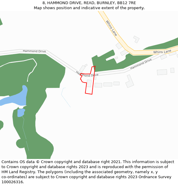 8, HAMMOND DRIVE, READ, BURNLEY, BB12 7RE: Location map and indicative extent of plot