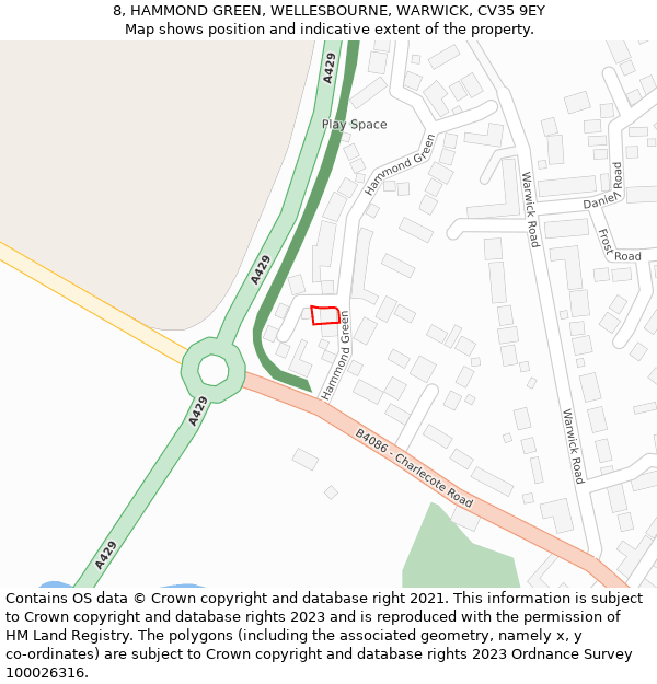 8, HAMMOND GREEN, WELLESBOURNE, WARWICK, CV35 9EY: Location map and indicative extent of plot