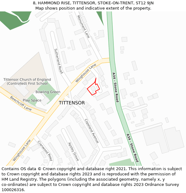 8, HAMMOND RISE, TITTENSOR, STOKE-ON-TRENT, ST12 9JN: Location map and indicative extent of plot