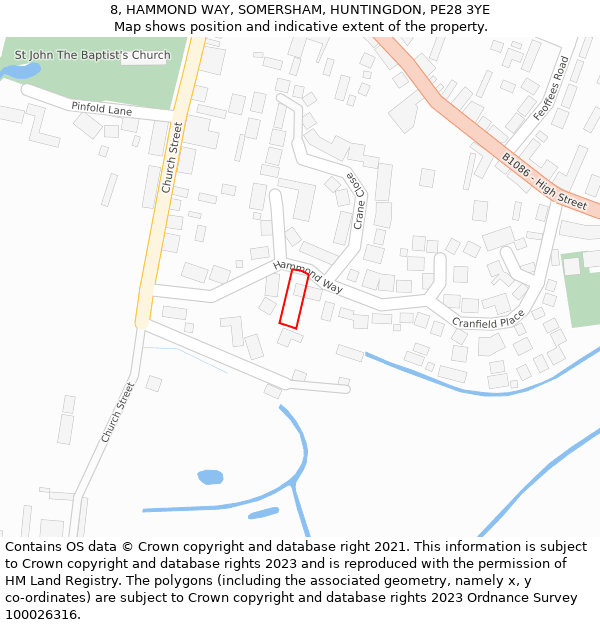 8, HAMMOND WAY, SOMERSHAM, HUNTINGDON, PE28 3YE: Location map and indicative extent of plot