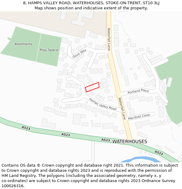 8, HAMPS VALLEY ROAD, WATERHOUSES, STOKE-ON-TRENT, ST10 3LJ: Location map and indicative extent of plot