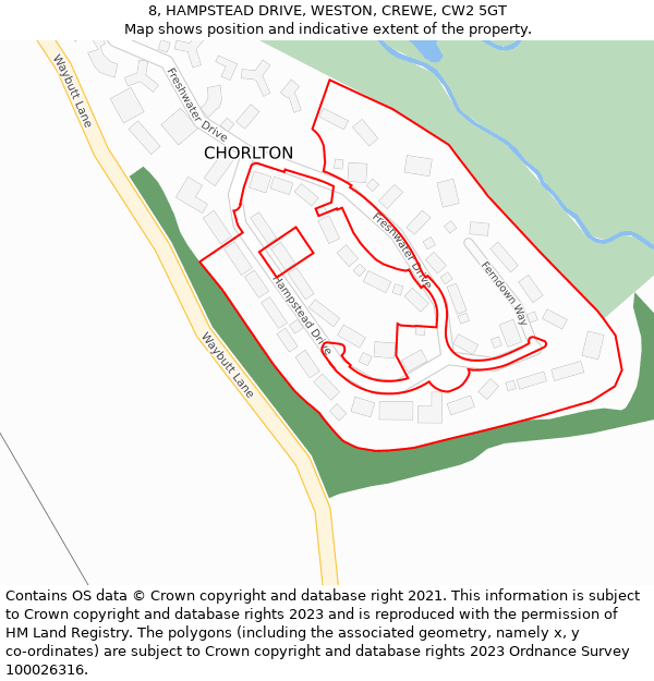 8, HAMPSTEAD DRIVE, WESTON, CREWE, CW2 5GT: Location map and indicative extent of plot