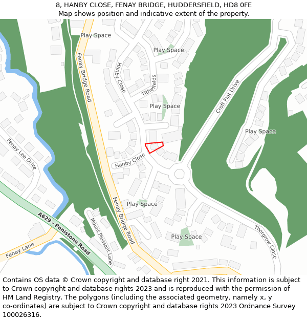 8, HANBY CLOSE, FENAY BRIDGE, HUDDERSFIELD, HD8 0FE: Location map and indicative extent of plot