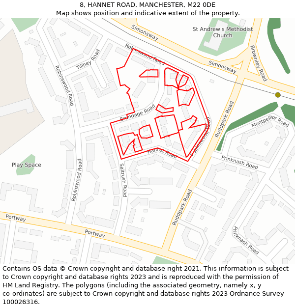 8, HANNET ROAD, MANCHESTER, M22 0DE: Location map and indicative extent of plot