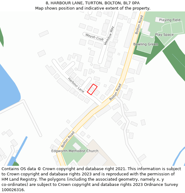 8, HARBOUR LANE, TURTON, BOLTON, BL7 0PA: Location map and indicative extent of plot