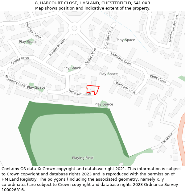 8, HARCOURT CLOSE, HASLAND, CHESTERFIELD, S41 0XB: Location map and indicative extent of plot