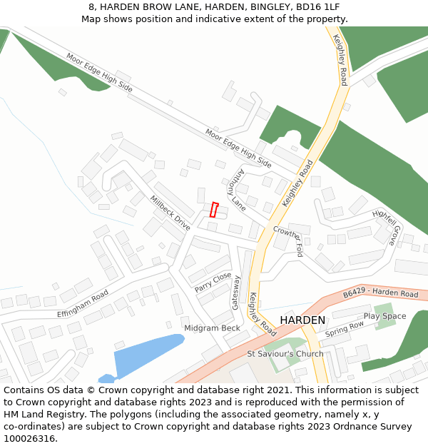 8, HARDEN BROW LANE, HARDEN, BINGLEY, BD16 1LF: Location map and indicative extent of plot