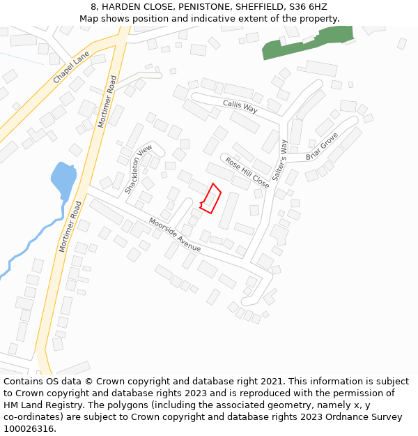 8, HARDEN CLOSE, PENISTONE, SHEFFIELD, S36 6HZ: Location map and indicative extent of plot