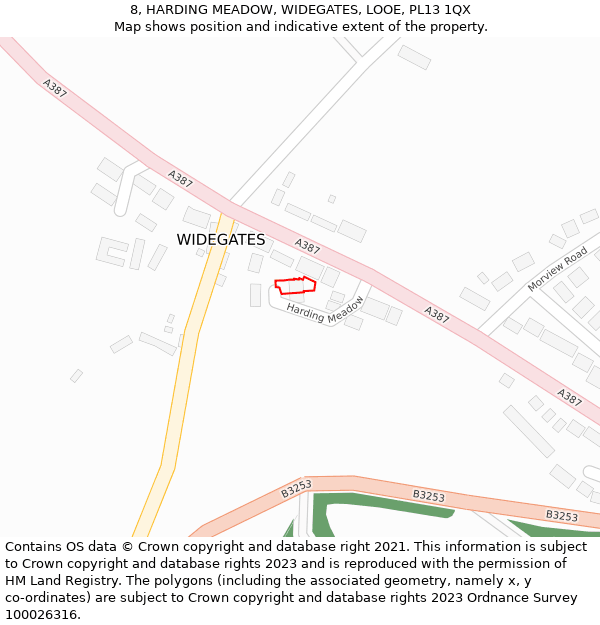 8, HARDING MEADOW, WIDEGATES, LOOE, PL13 1QX: Location map and indicative extent of plot