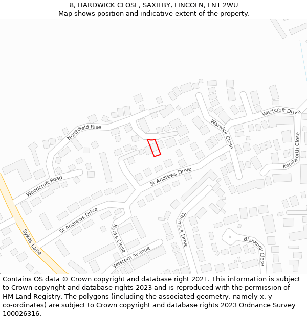 8, HARDWICK CLOSE, SAXILBY, LINCOLN, LN1 2WU: Location map and indicative extent of plot