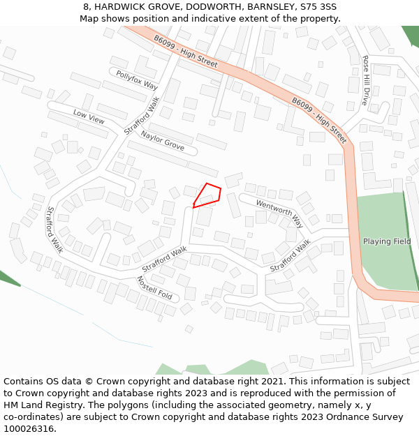 8, HARDWICK GROVE, DODWORTH, BARNSLEY, S75 3SS: Location map and indicative extent of plot