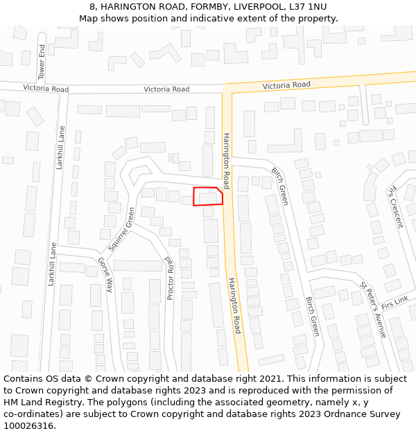 8, HARINGTON ROAD, FORMBY, LIVERPOOL, L37 1NU: Location map and indicative extent of plot