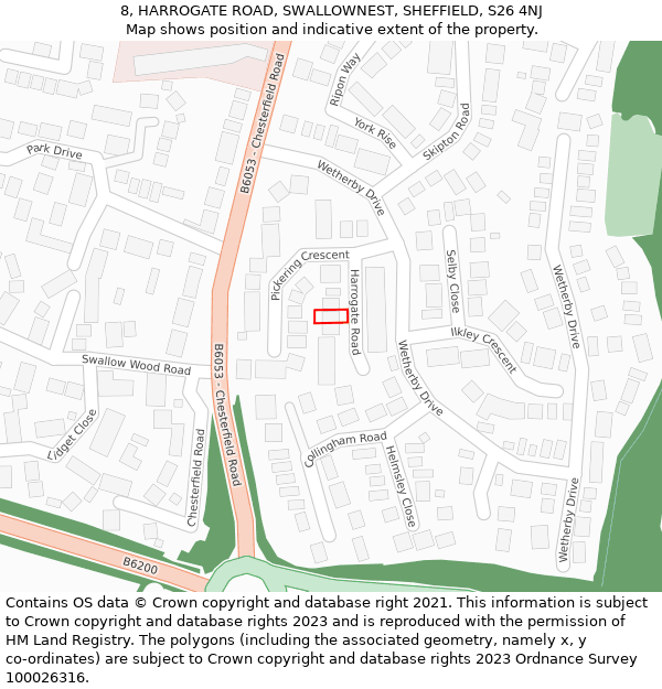 8, HARROGATE ROAD, SWALLOWNEST, SHEFFIELD, S26 4NJ: Location map and indicative extent of plot