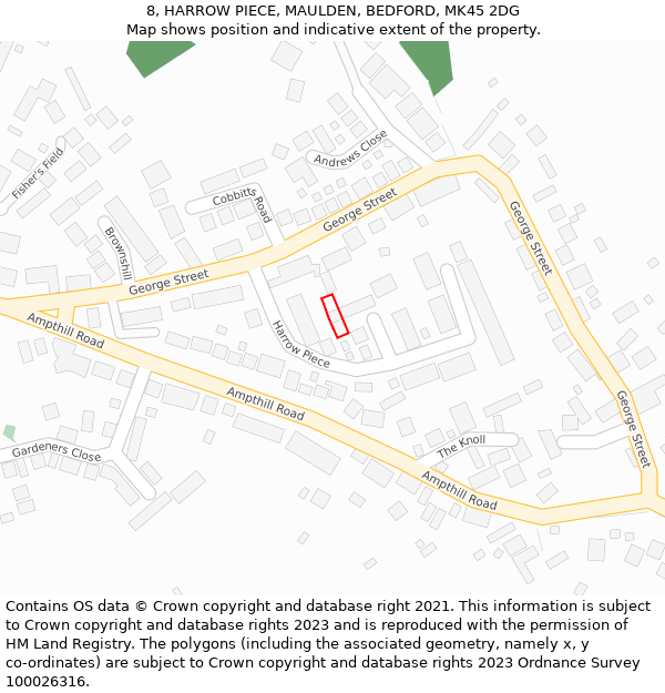 8, HARROW PIECE, MAULDEN, BEDFORD, MK45 2DG: Location map and indicative extent of plot