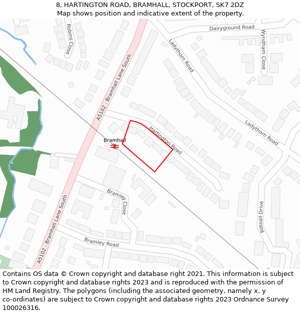 8, HARTINGTON ROAD, BRAMHALL, STOCKPORT, SK7 2DZ: Location map and indicative extent of plot