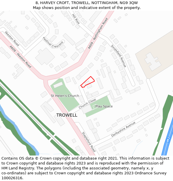 8, HARVEY CROFT, TROWELL, NOTTINGHAM, NG9 3QW: Location map and indicative extent of plot