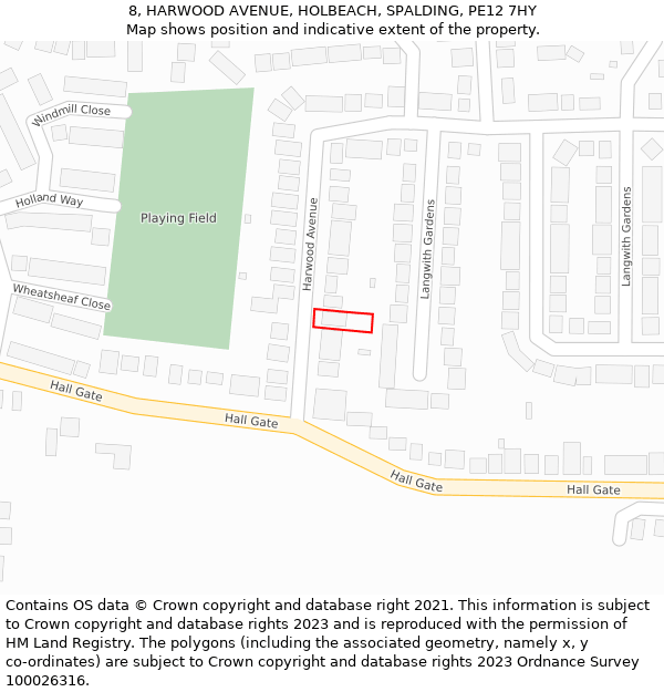 8, HARWOOD AVENUE, HOLBEACH, SPALDING, PE12 7HY: Location map and indicative extent of plot