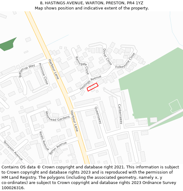 8, HASTINGS AVENUE, WARTON, PRESTON, PR4 1YZ: Location map and indicative extent of plot