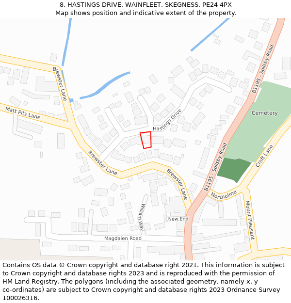 8, HASTINGS DRIVE, WAINFLEET, SKEGNESS, PE24 4PX: Location map and indicative extent of plot
