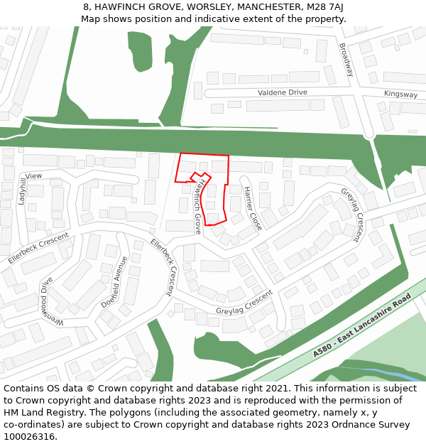 8, HAWFINCH GROVE, WORSLEY, MANCHESTER, M28 7AJ: Location map and indicative extent of plot