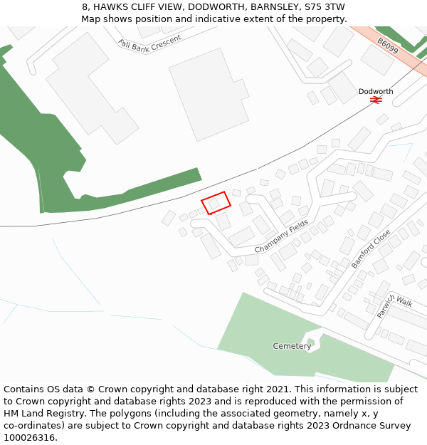 8, HAWKS CLIFF VIEW, DODWORTH, BARNSLEY, S75 3TW: Location map and indicative extent of plot