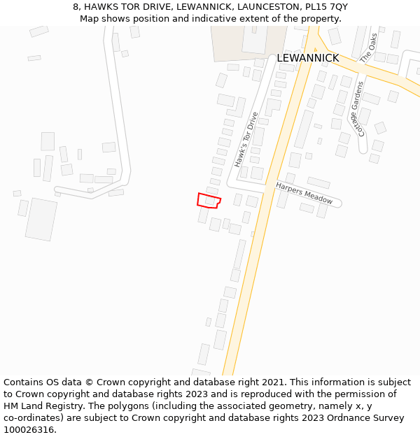 8, HAWKS TOR DRIVE, LEWANNICK, LAUNCESTON, PL15 7QY: Location map and indicative extent of plot