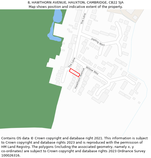 8, HAWTHORN AVENUE, HAUXTON, CAMBRIDGE, CB22 5JA: Location map and indicative extent of plot