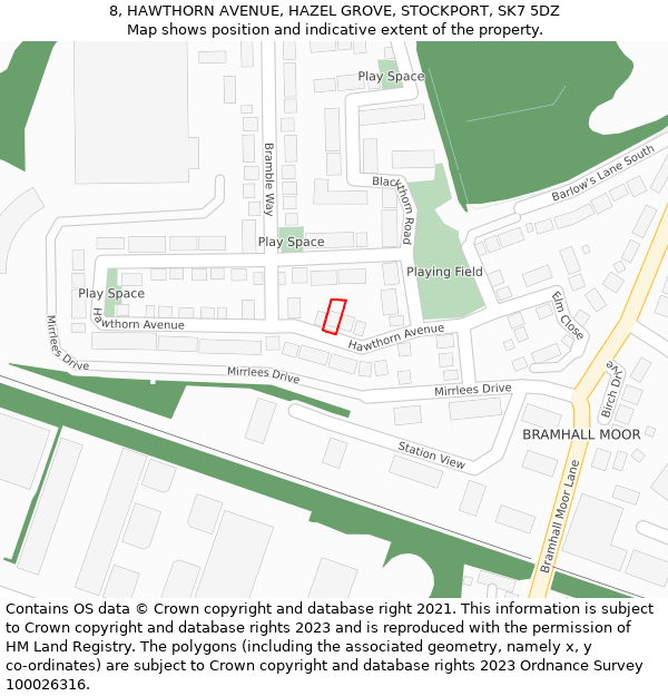 8, HAWTHORN AVENUE, HAZEL GROVE, STOCKPORT, SK7 5DZ: Location map and indicative extent of plot