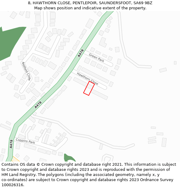 8, HAWTHORN CLOSE, PENTLEPOIR, SAUNDERSFOOT, SA69 9BZ: Location map and indicative extent of plot