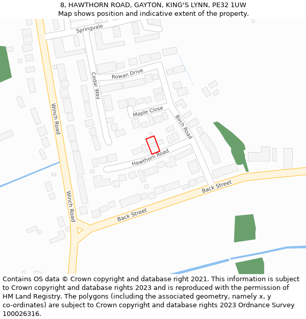 8, HAWTHORN ROAD, GAYTON, KING'S LYNN, PE32 1UW: Location map and indicative extent of plot