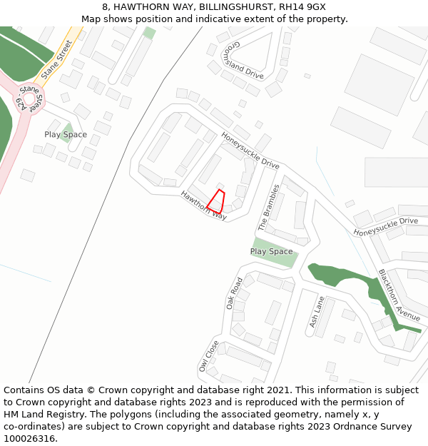 8, HAWTHORN WAY, BILLINGSHURST, RH14 9GX: Location map and indicative extent of plot