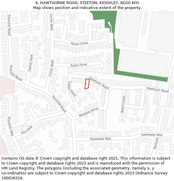 8, HAWTHORNE ROAD, STEETON, KEIGHLEY, BD20 6FH: Location map and indicative extent of plot